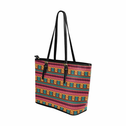 Large Leather Tote Shoulder Bag - Bohemian Multicolor Illustration-1