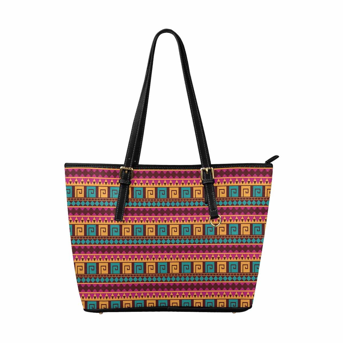 Large Leather Tote Shoulder Bag - Bohemian Multicolor Illustration-3