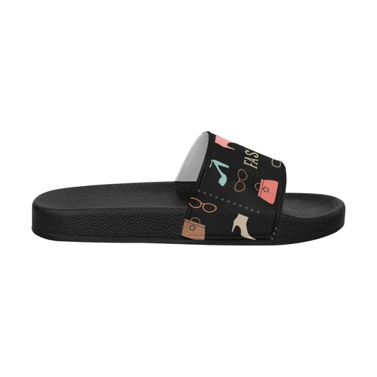 Womens Slides, Flip Flop Sandals, Fashion  Print Black-0