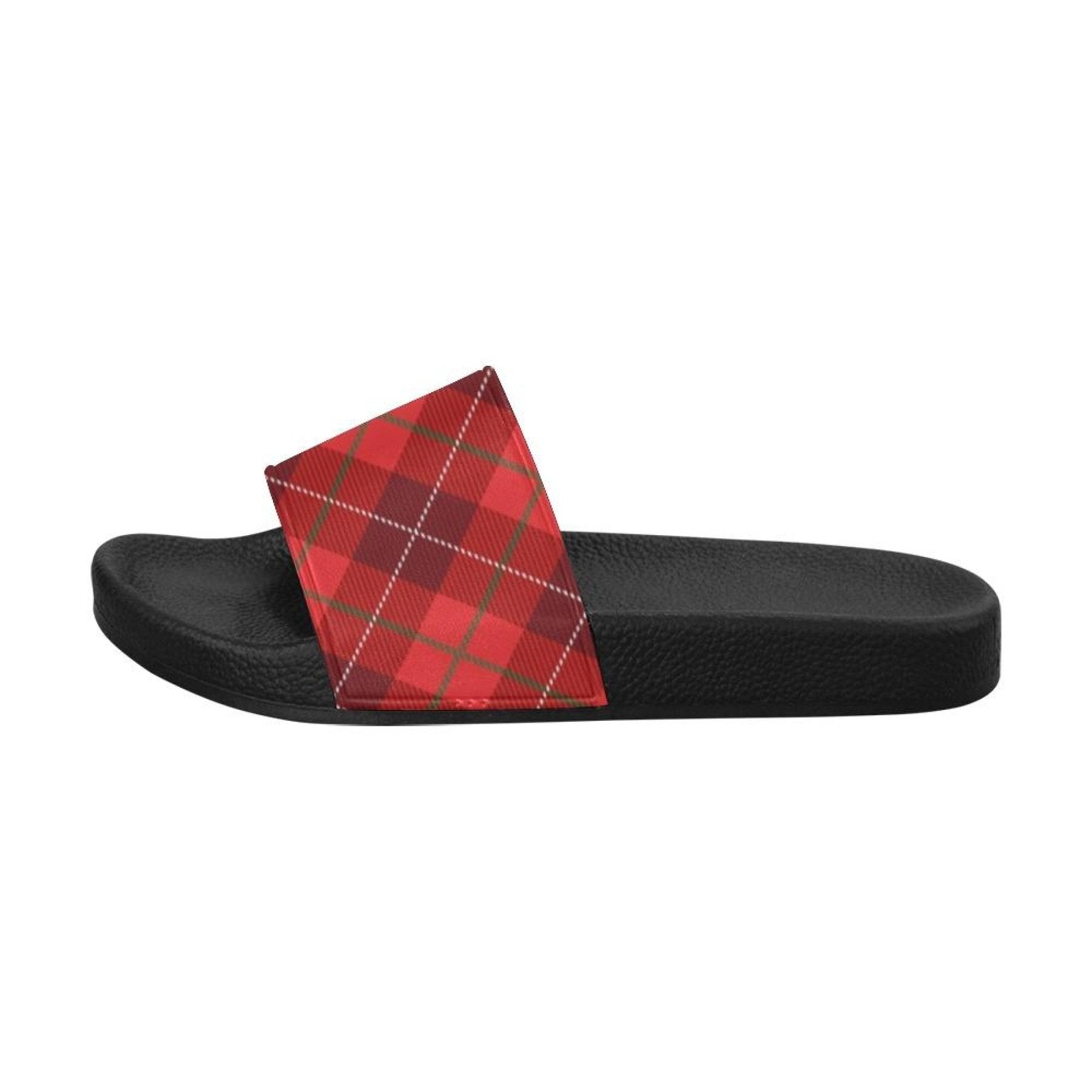 Womens Slides, Flip Flop Sandals, Womens Red Tartan Print-1