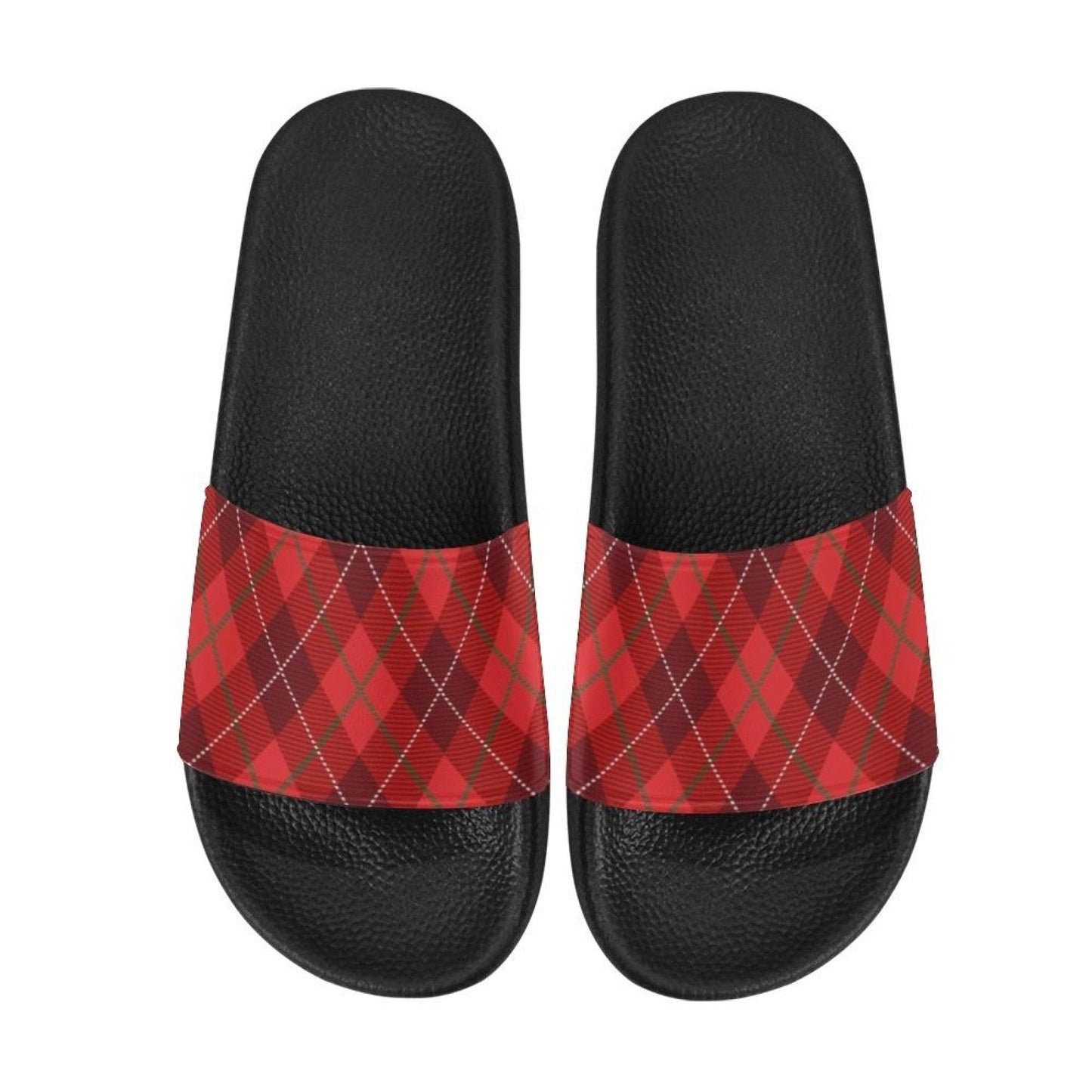 Womens Slides, Flip Flop Sandals, Womens Red Tartan Print-2