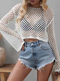  Women’s mesh crochet beach cover-up with long sleeves