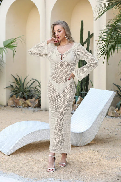 Women’s maxi mesh knit swimsuit cover-up dress