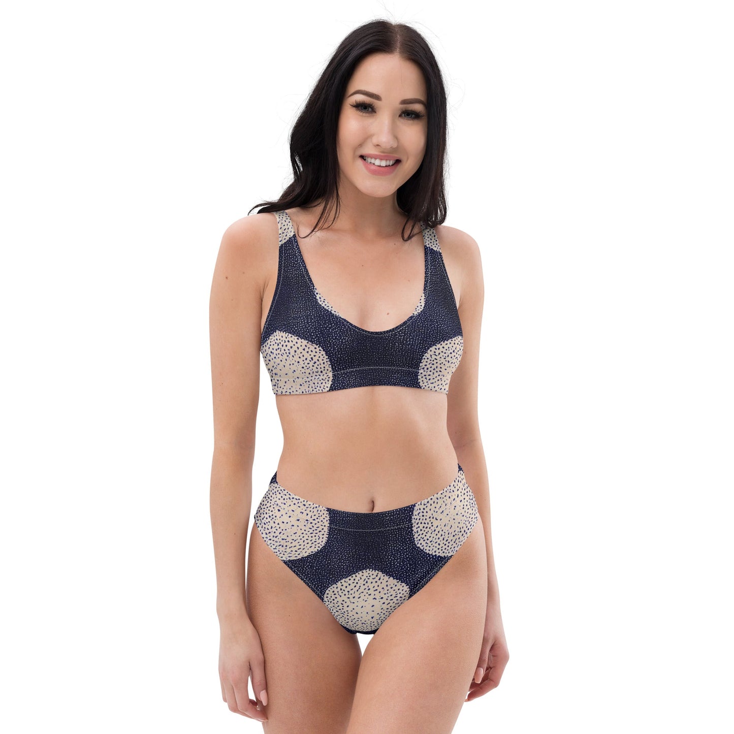 Cream Circle African Print  High-Waisted Two Piece Swimwear for Women-0