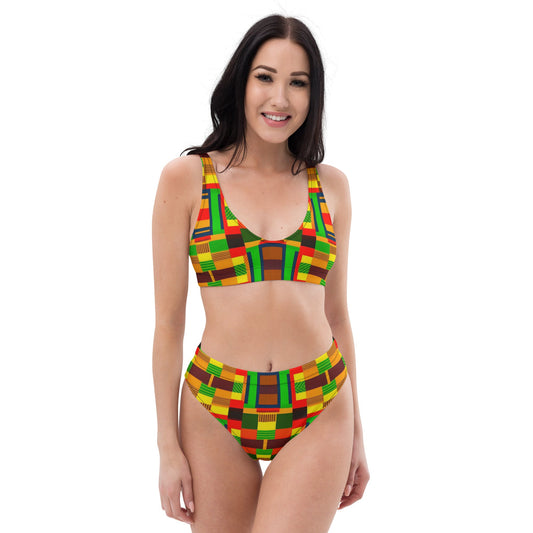 Kente African Print Vintage Floral High-Waisted Two Piece Swimwear for Women-0