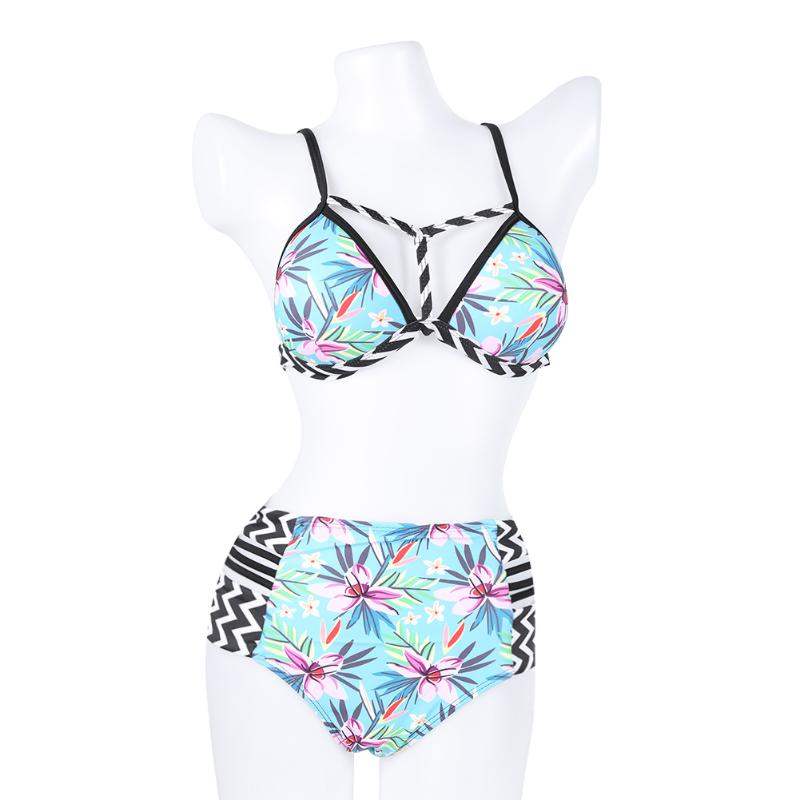 Sexy women swimsuit two-pieces bikini suit Floral Print Push up High Stretch Split Bikini Set High waist Swimwear S-2XL-15