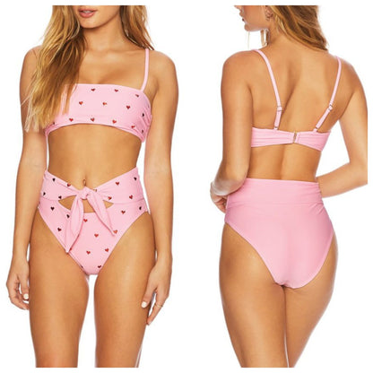 New Two Piece Love Bowknot Belt Solid High Waist Bikini Swimming Suit  Sexy Swimwear Women Swimsuit Cute  Bathing Suit Beachwear