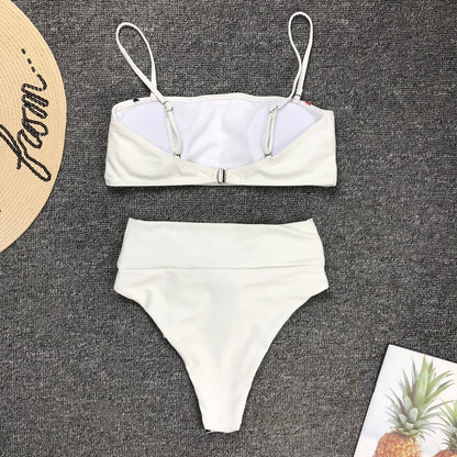 New Two Piece Love Bowknot Belt Solid High Waist Bikini Swimming Suit  Sexy Swimwear Women Swimsuit Cute  Bathing Suit Beachwear