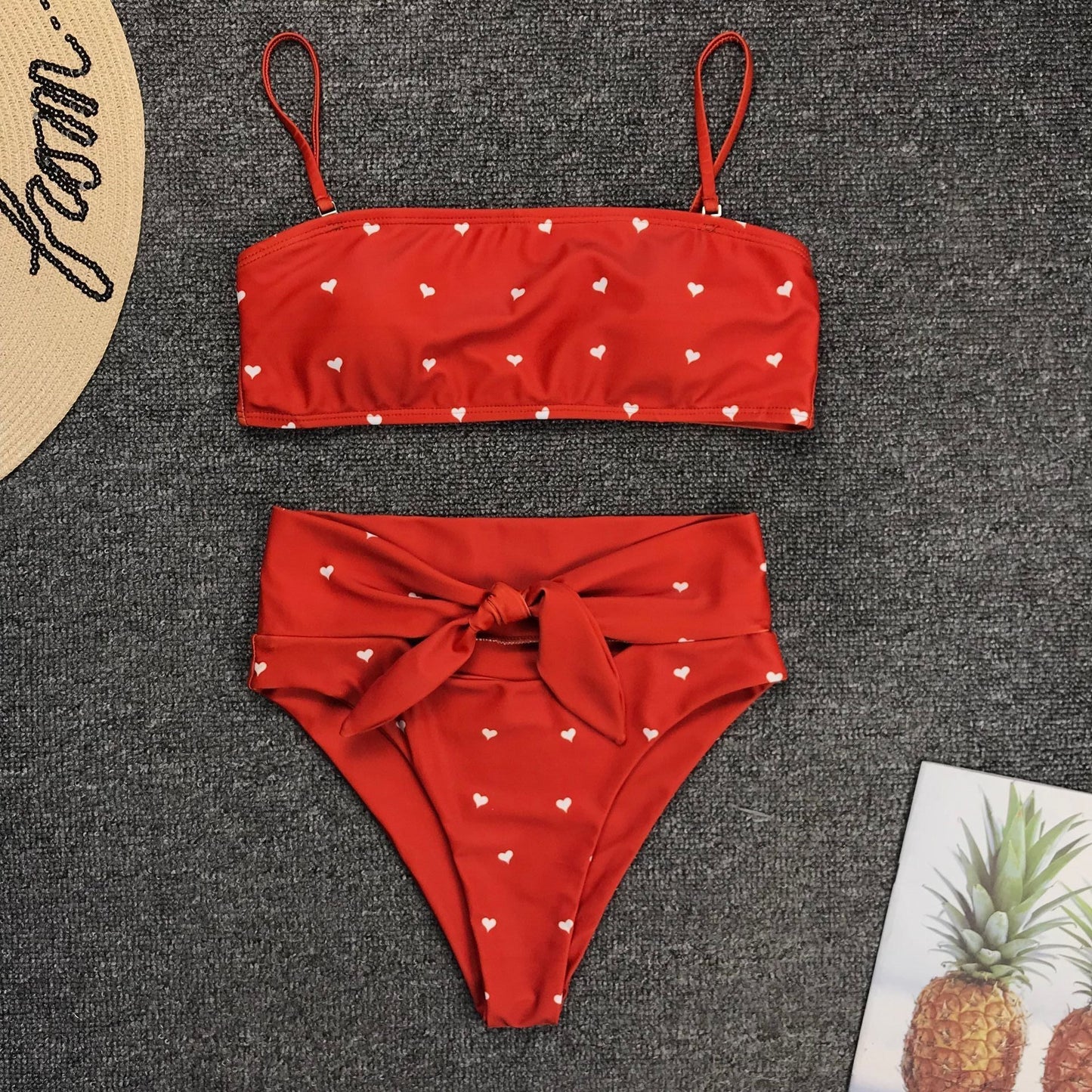 New Two Piece Love Bowknot Belt Solid High Waist Bikini Swimming Suit  Sexy Swimwear Women Swimsuit Cute  Bathing Suit Beachwear