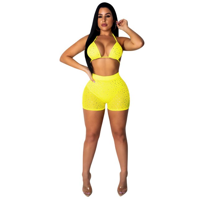 Sexy Push Up Bikinis Set Swimwear Women Swimsuits Bathing Suit Women Halter biquini See Through Short Beach Wear Bikini-8