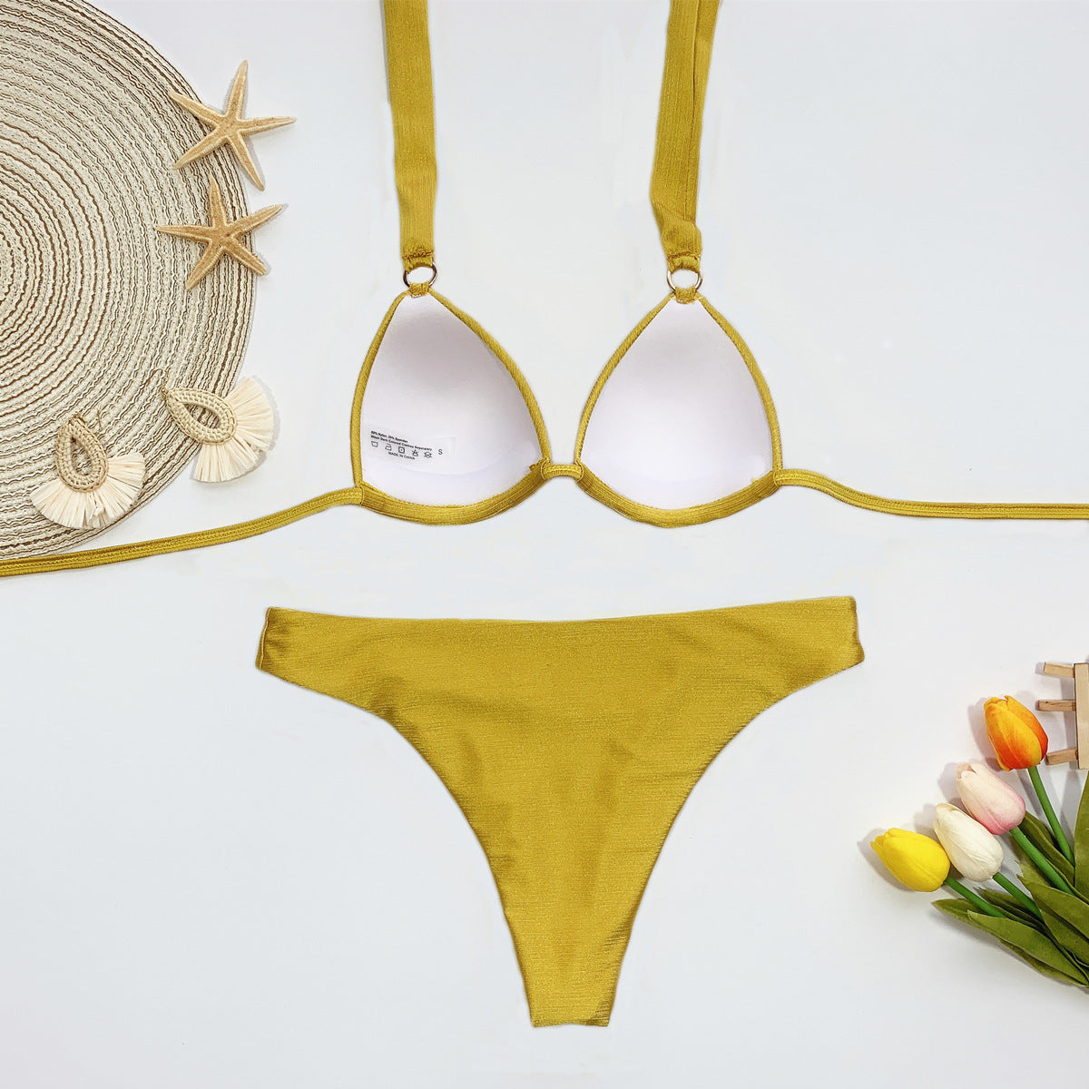 Solid Swimwear Sexy Bikini Set Women's Swimming Suit Gold Halter Swimsuit Two Piece Beachwear Brazilian Bikini