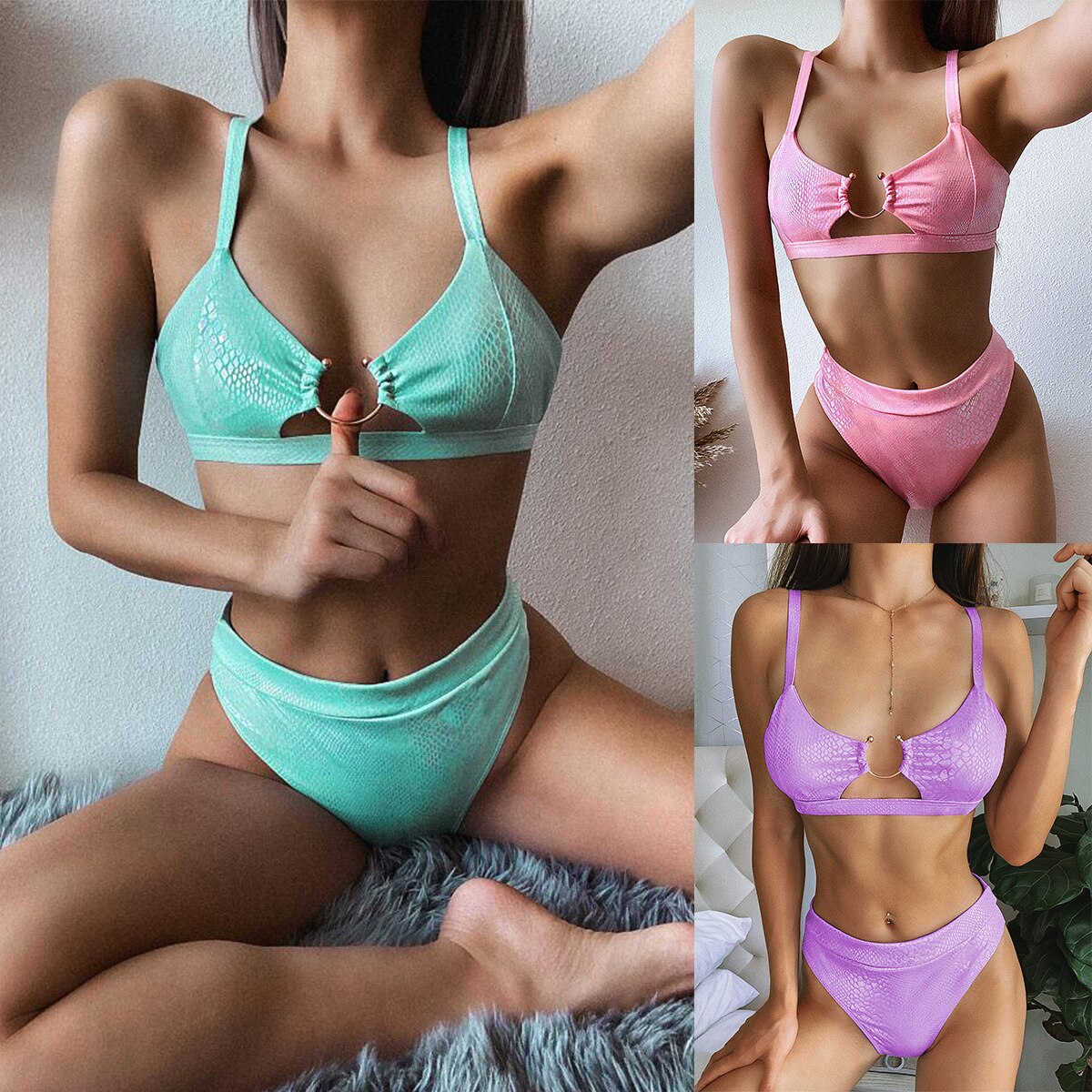 Popular Womens Beachwear Sexy Bikini Set Hot Gilding Sport Swimwear Push-Up Padded Swimsuit Bodysuit Exquisite Bather