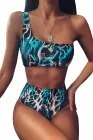 Print One Shoulder High Waist two Pieces Bikini set With Headband Women Swimwear Bathing Suit Swimsuit Female Sexy Holiday Beach