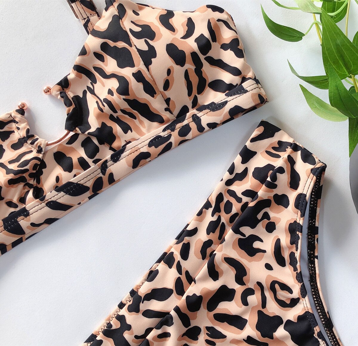 Leopard Snakeskin Bikini Set Bra Crop Top High Waist Thong Swimsuit Brazilian Beach Biquini Swimming Bohemian Bathing Suit