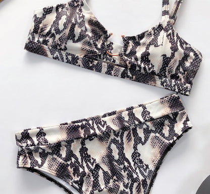 Leopard Snakeskin Bikini Set Bra Crop Top High Waist Thong Swimsuit Brazilian Beach Biquini Swimming Bohemian Bathing Suit