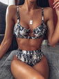 Leopard Snakeskin Bikini Set Bra Crop Top High Waist Thong Swimsuit Brazilian Beach Biquini Swimming Bohemian Bathing Suit