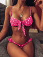 Sexy Polka Dots Print Bikini Set Lace Up Bra Top Thong Swimsuit Beach Push Up High Cut Swimwear Ladies Swimming Bathing Suit