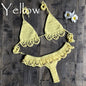 Sexy Solid Bikini Crochet Set Bra Lace Up Top Thong Swimsuit Beach Push Up High Cut Lady biquini Swimming Knitted Bathing Suit-3