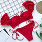 Off Shoulder Bikini Set Swimwear Sexy Bandage Suit Crop Top Tie Low Waist Thong Biquini Push Up Bikini Set Mujer Sweet Swimsuit