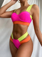 Sexy Color Patchwork Underwire Swimwear Bikinis Set S-XL Women Bra And Thong Push Up High Elastics Biquini Bathing Suit Swimsuit